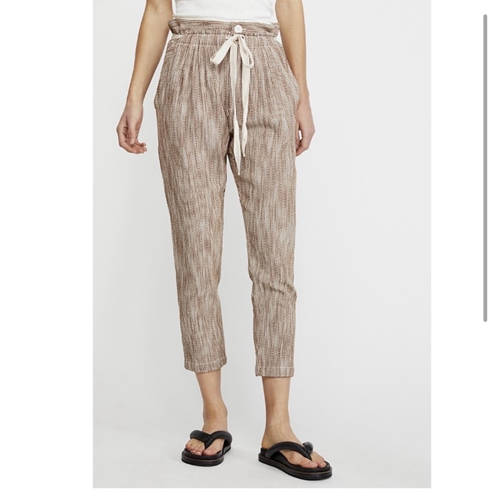 Free People Beige and brown Ribbed Caraway Pants